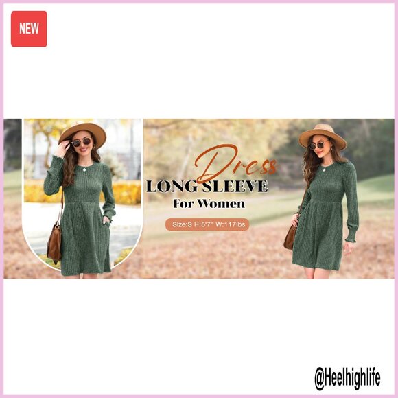 Long Sleeve Sweater Dress Fall Casual Stretchy Polyester Rayon Spandex - Picture 6 of 7